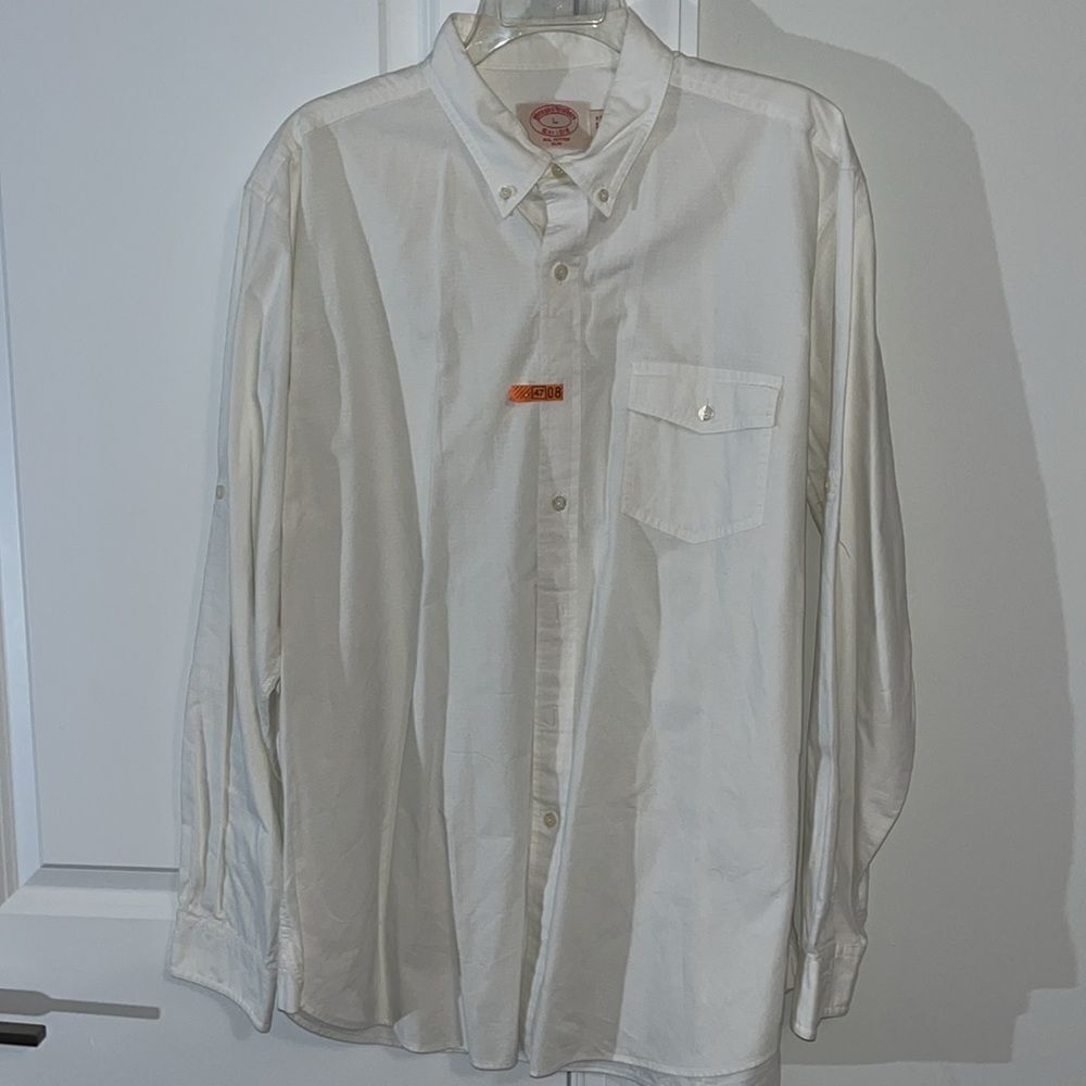 White Brooks brothers travel Ripstop Cotton Travel trendy men’s LS shirt L slim